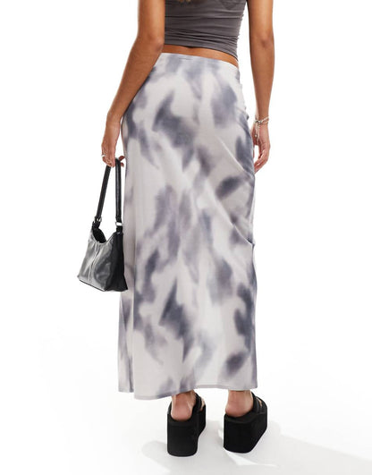 Monki slim maxi skirt in gray soft tie dye