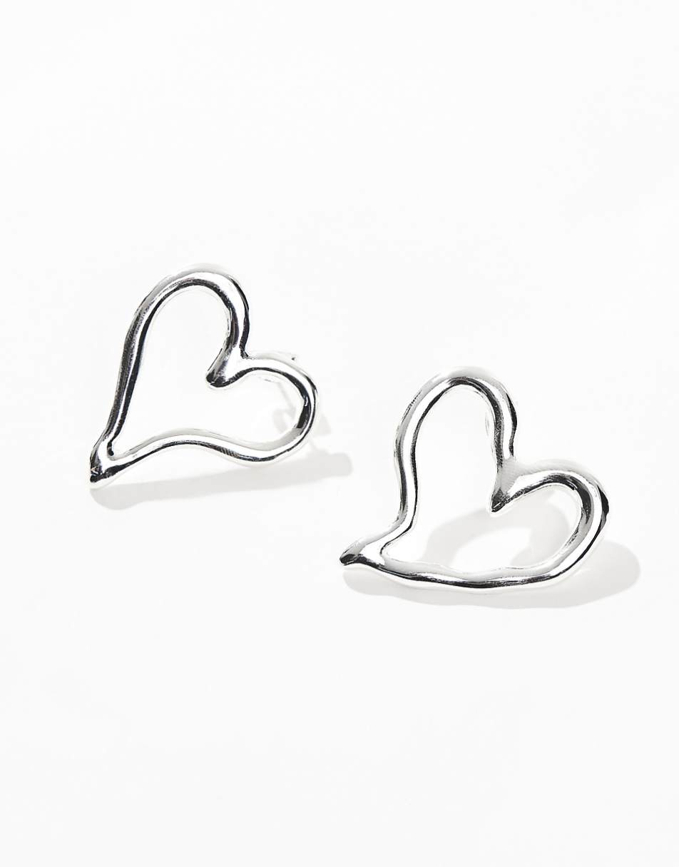 Monki heart open hoop earrings in silver
