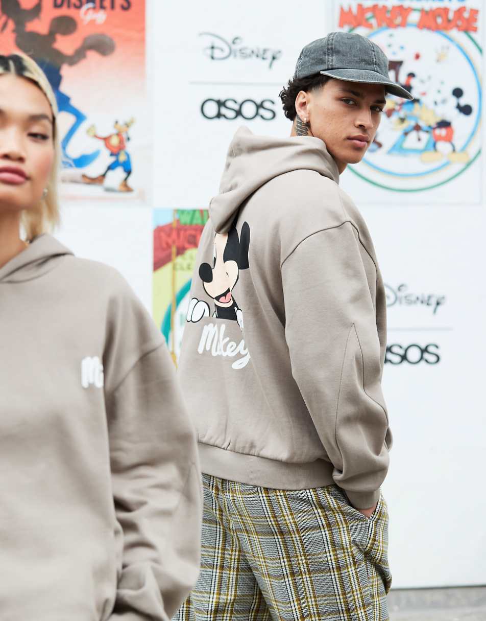 ASOS DESIGN Disney unisex oversized hoodie with Mickey Mouse prints in gray