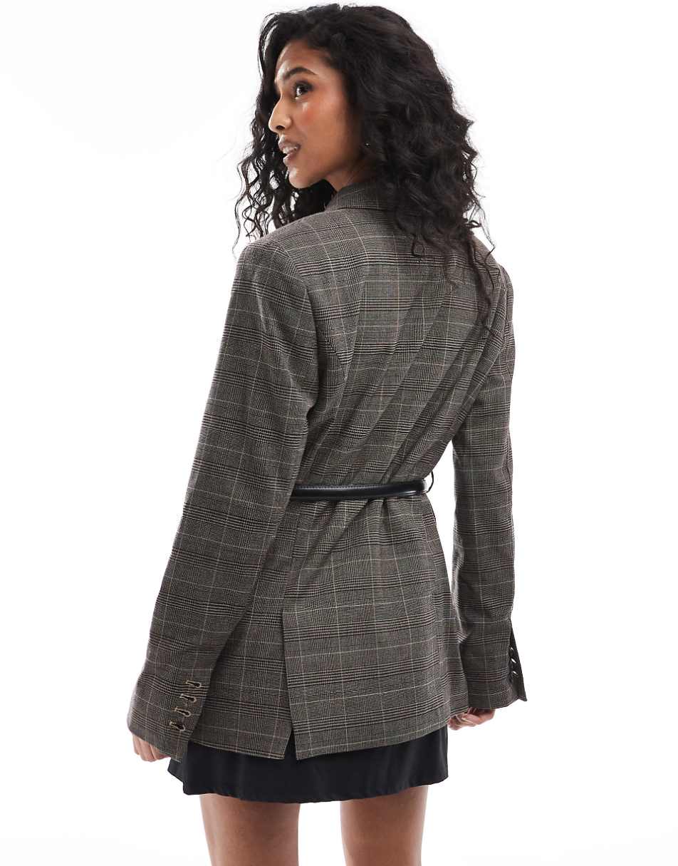 ASOS DESIGN check blazer with PU belt