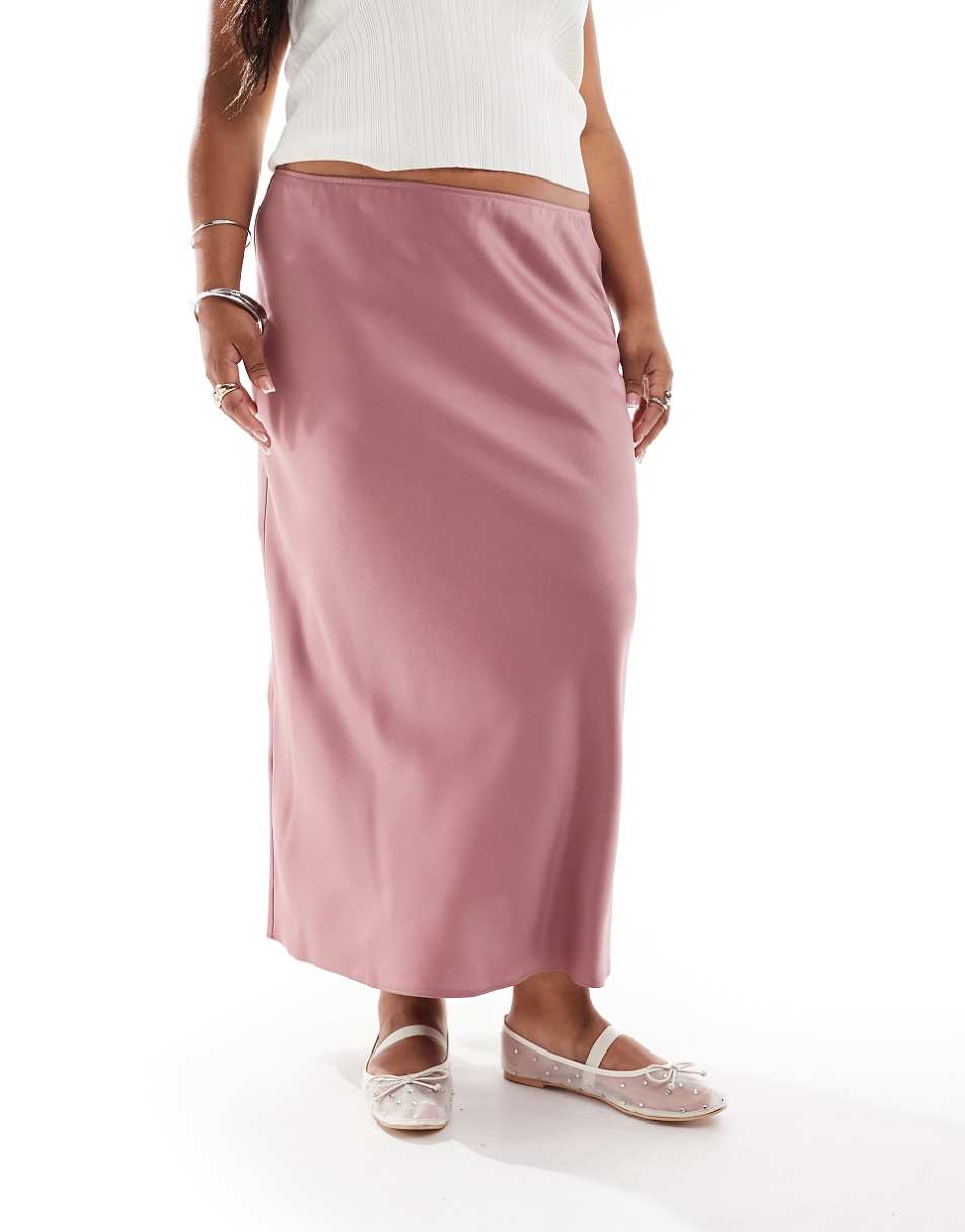 ASOS DESIGN Curve satin bias midi skirt in rose