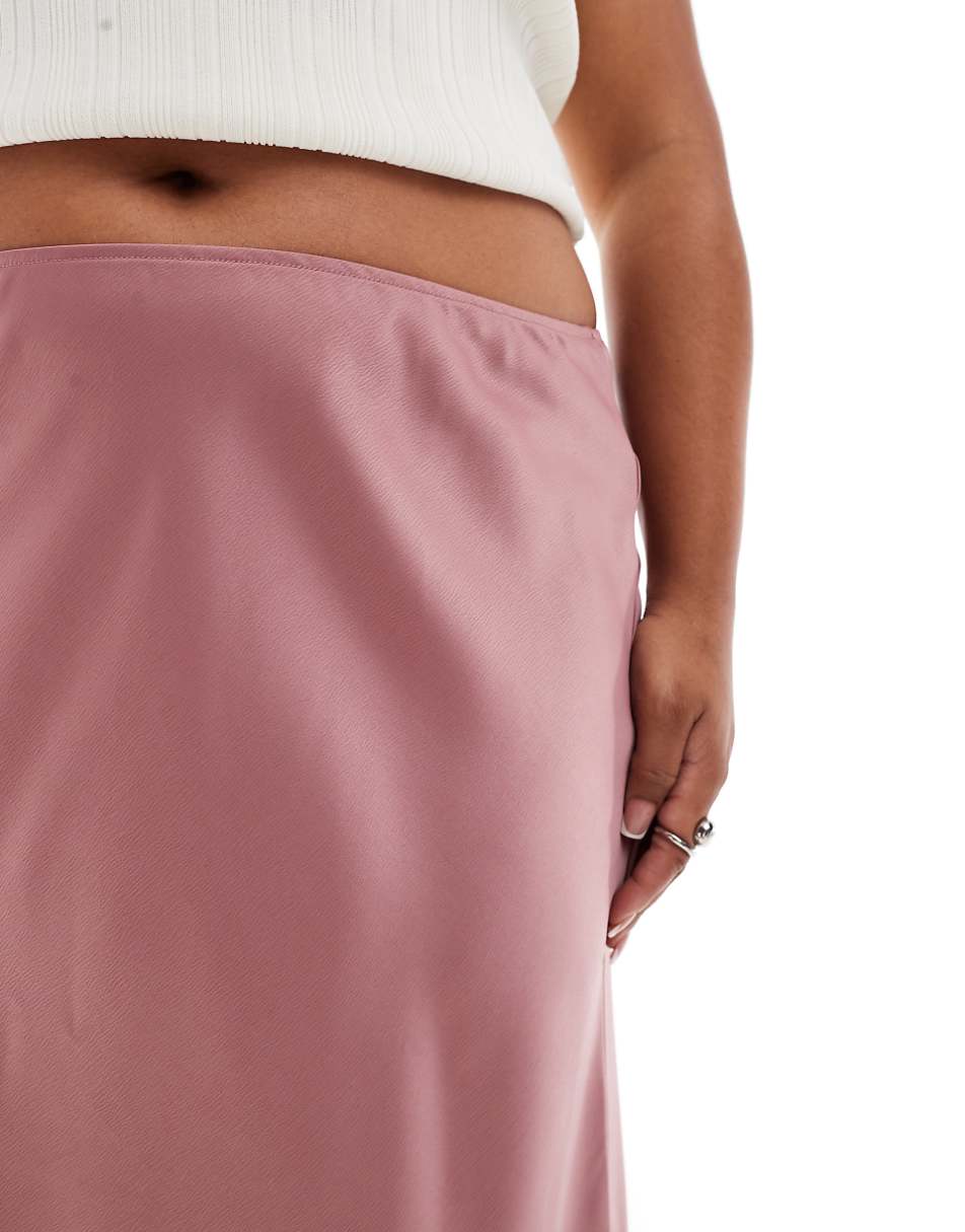 ASOS DESIGN Curve satin bias midi skirt in rose