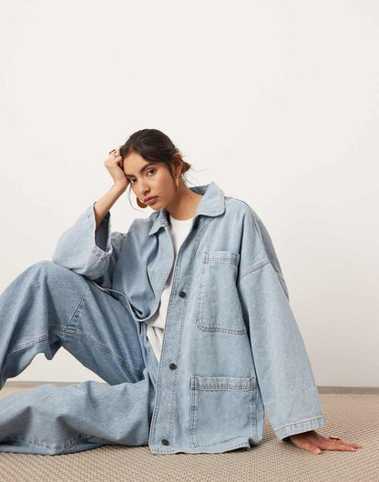 ASOS EDITION oversized mansy denim shacket in bleach blue
