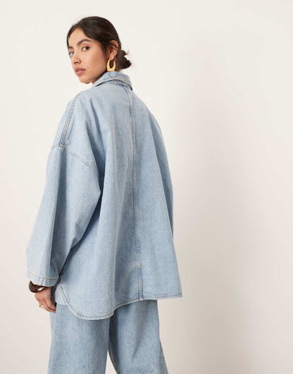 ASOS EDITION oversized mansy denim shacket in bleach blue