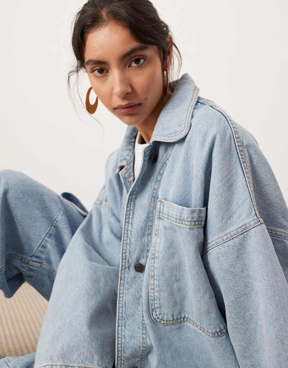 ASOS EDITION oversized mansy denim shacket in bleach blue