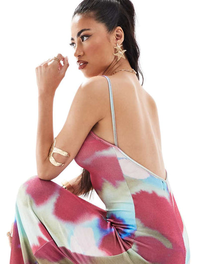 ASOS DESIGN slinky cami dress with low back in blurred floral print