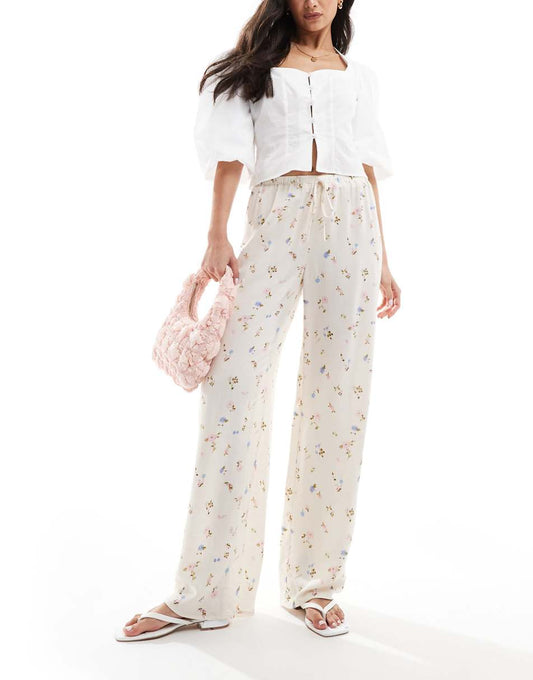 ASOS DESIGN linen look pull on wide leg pants in floral print