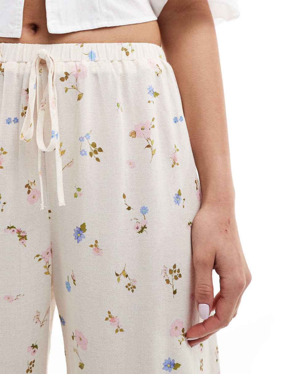 ASOS DESIGN linen look pull on wide leg pants in floral print