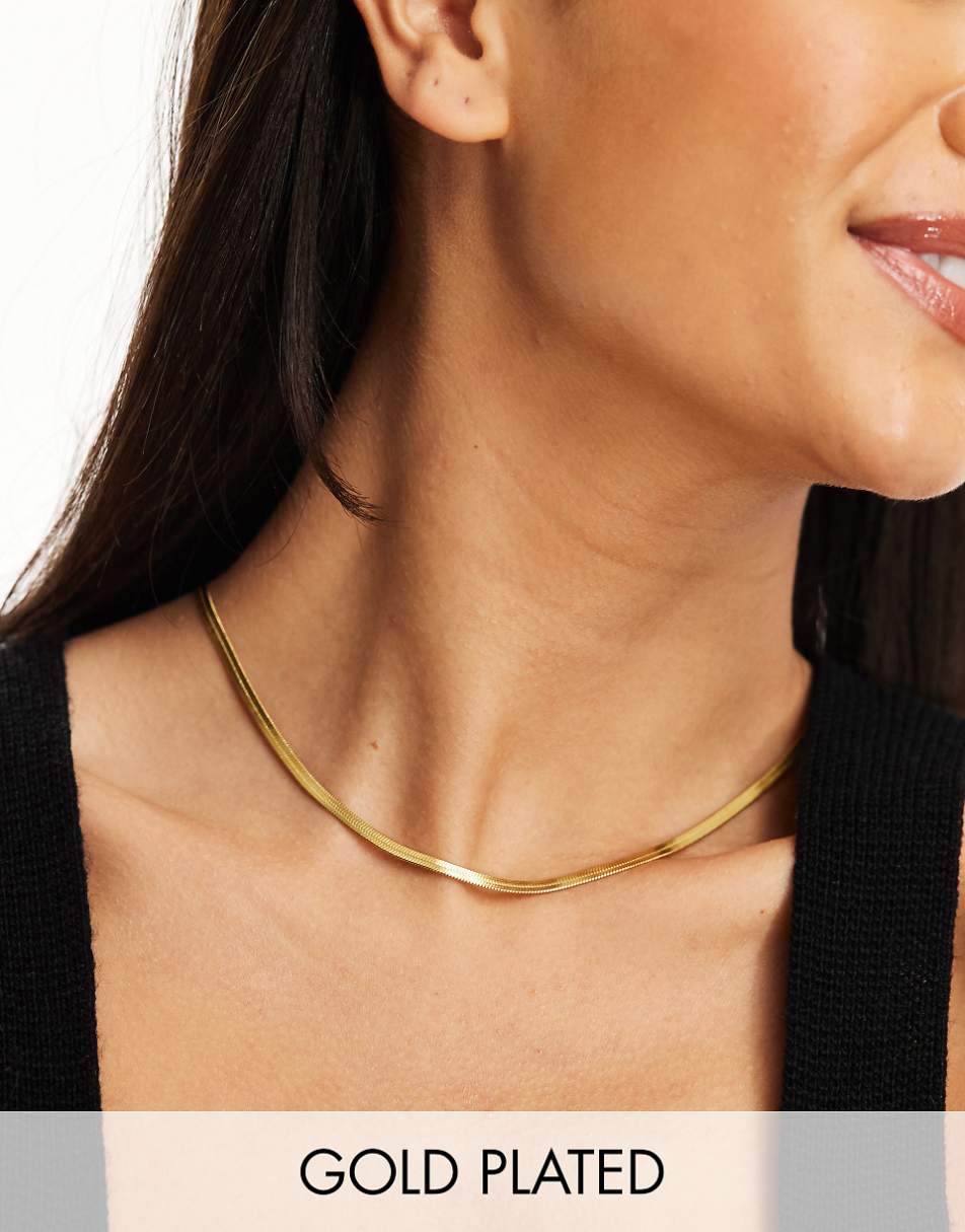 Lost Souls stainless steel 18kt gold plated flat snake chain necklace