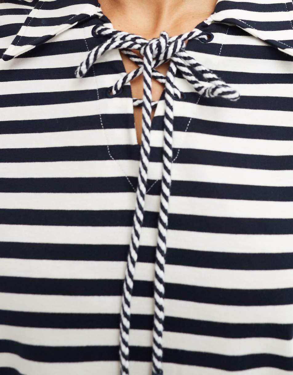 Urban Revivo tie detail relaxed striped sweater in blue and white