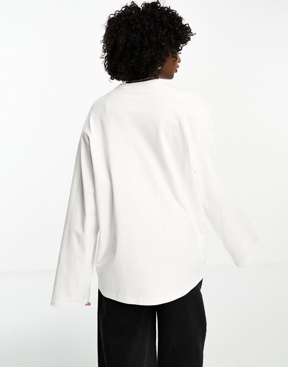 Weekday oversized long sleeve top in white