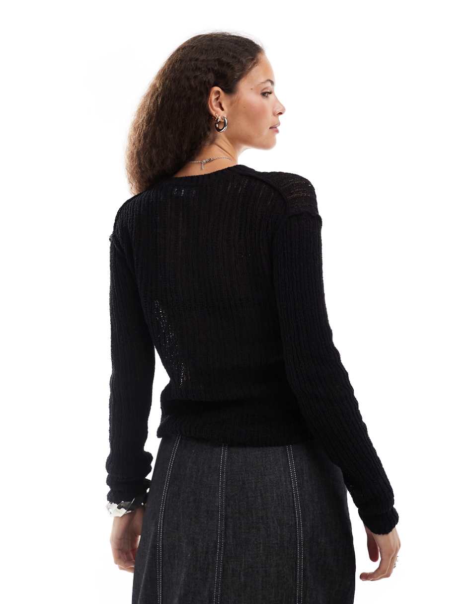 Weekday slim fit lightweight ribbed sweater in black