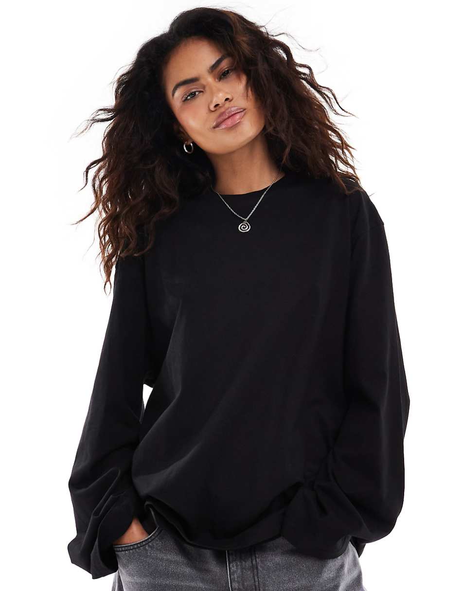 Weekday oversized long sleeve top in black