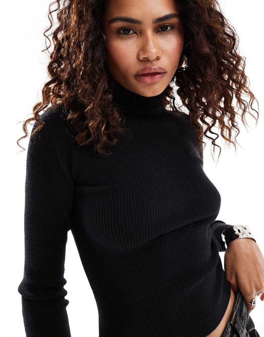 Urban Revivo ribbed turtle neck sweater in black