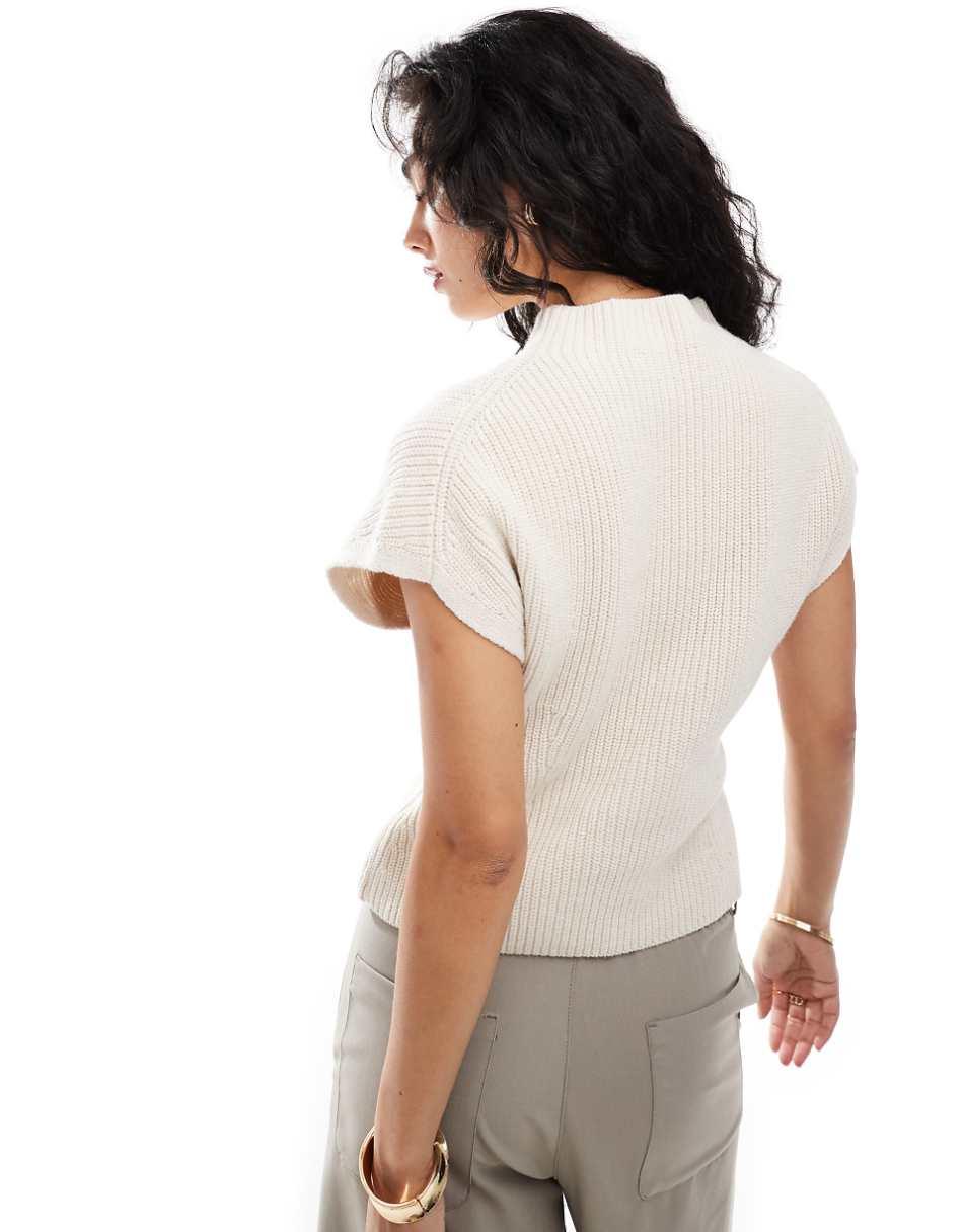 & Other Stories wool blend ribbed knit tank top with dropped armholes and fitted waist detail in off white