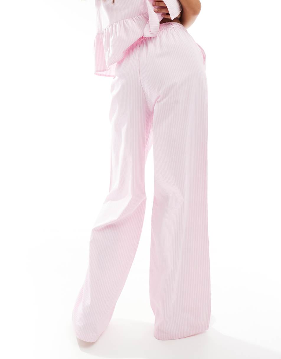 Stradivarius tie front pants in pink stripe - part of a set