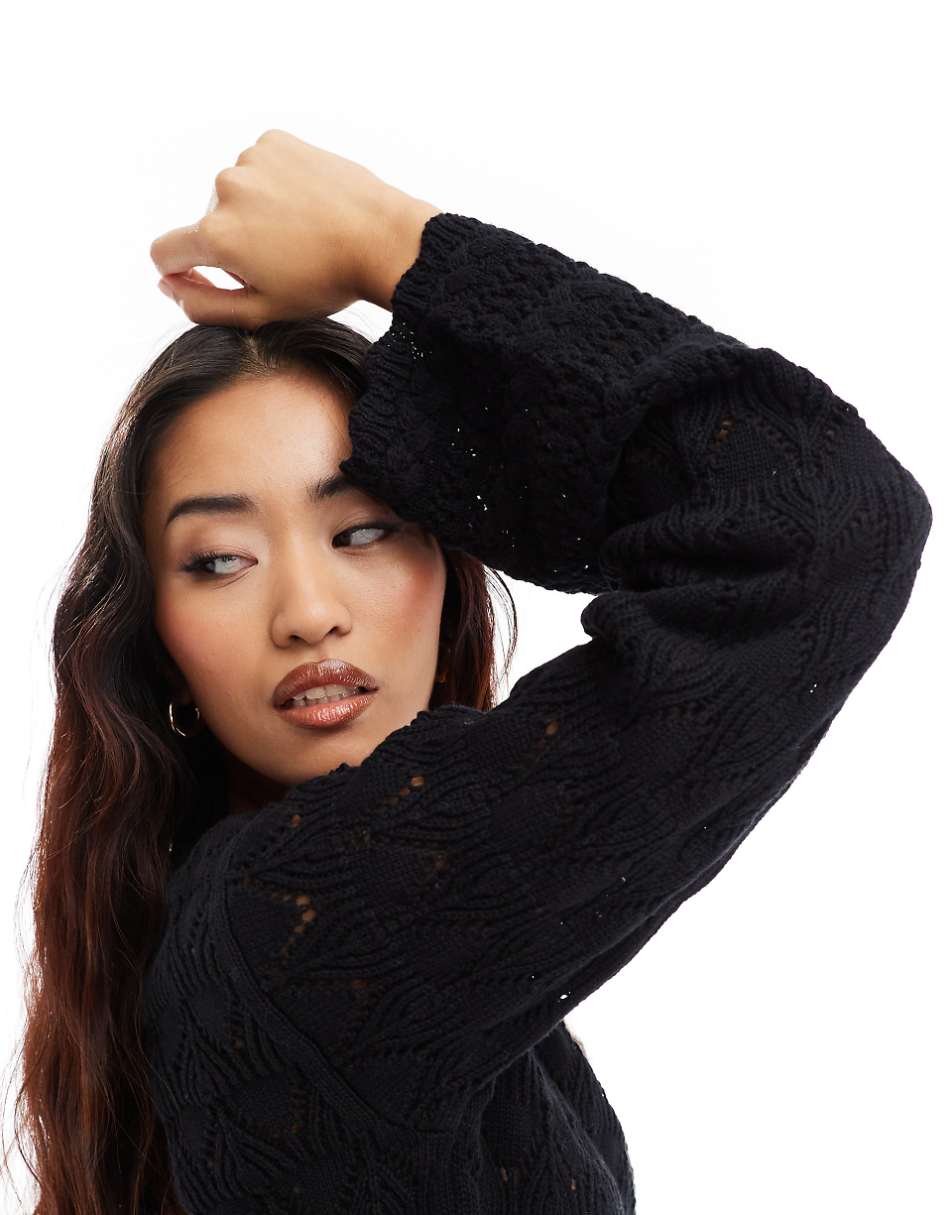 Vero Moda open knit sweater in black