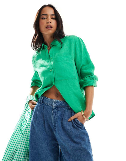Mango relaxed linen shirt in green