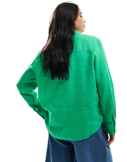 Mango relaxed linen shirt in green