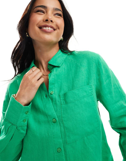 Mango relaxed linen shirt in green