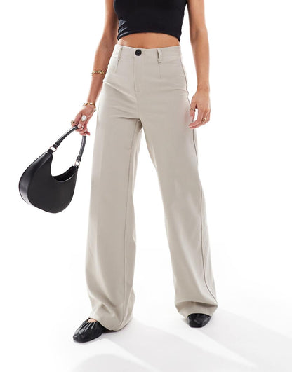 Bershka Petite tailored pants in stone