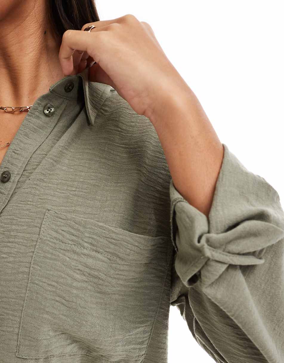 ASOS DESIGN linen-look relaxed shirt in khaki