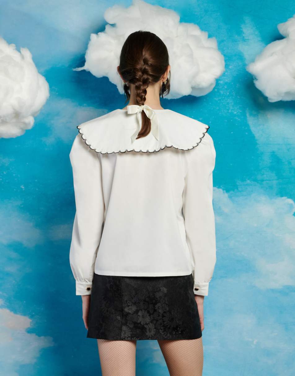 Sister Jane contrast stitch oversized collar shirt in ivory