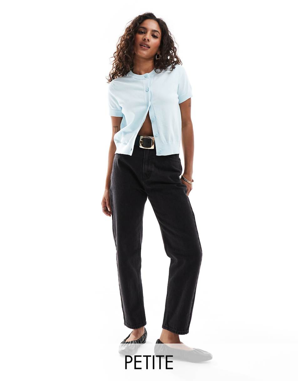 Pull&Bear Petite high rise mom jeans in black