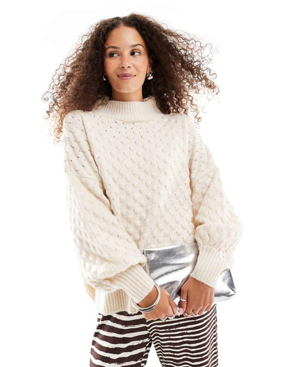 VRG GRL textured turtle neck sweater in ivory