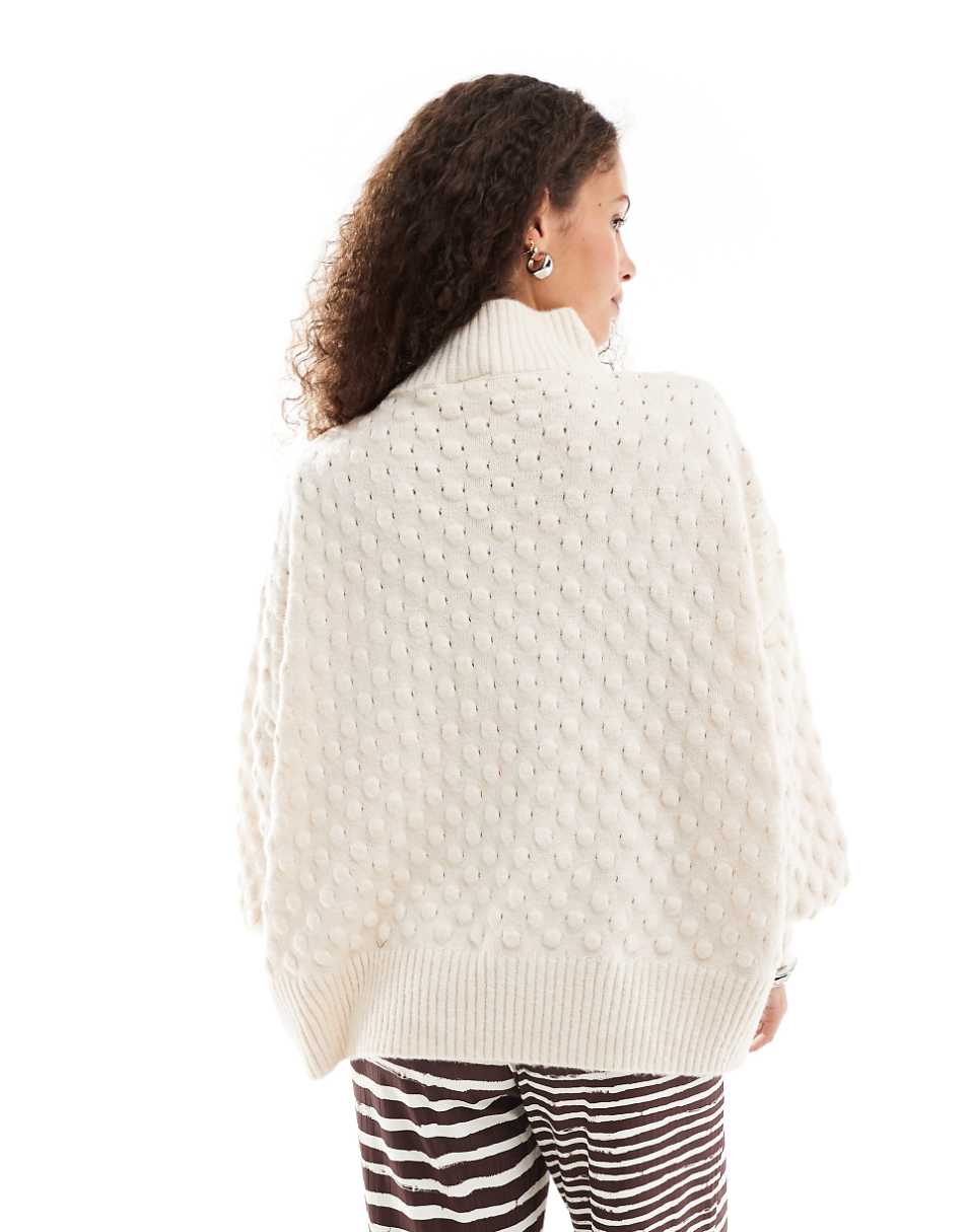 VRG GRL textured turtle neck sweater in ivory