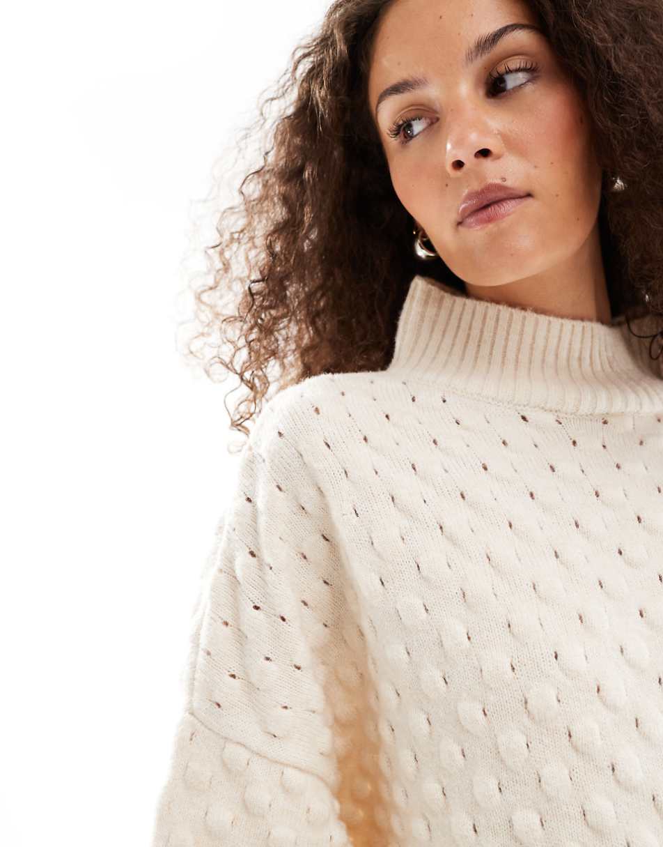 VRG GRL textured turtle neck sweater in ivory