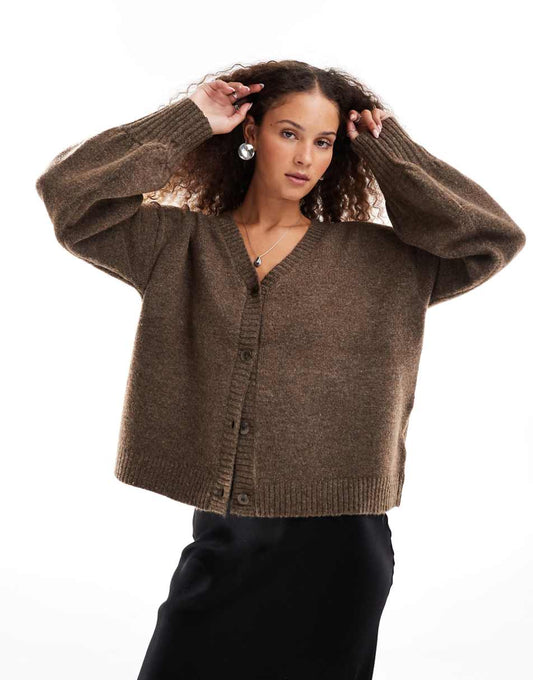 VRG GRL sorrentino oversized cardigan in mole brown