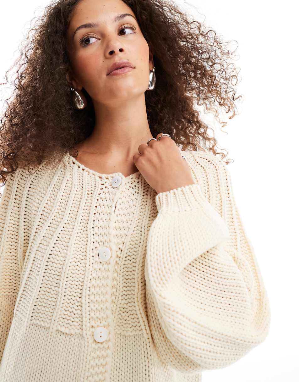 VRG GRL riley textured knitted cardigan in cream