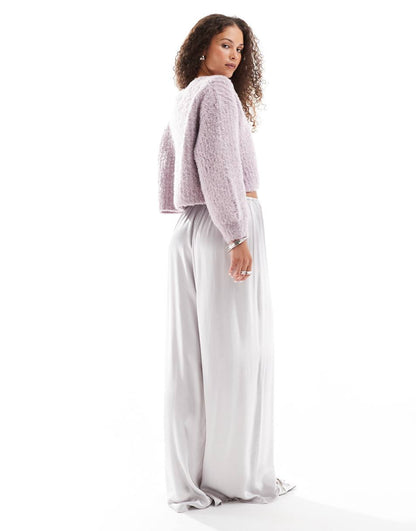 VRG GRL effie wide leg satin pants in silver gray