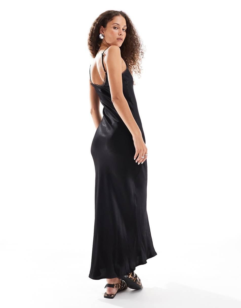 VRG GRL isle of paradise bias cut satin maxi dress in black