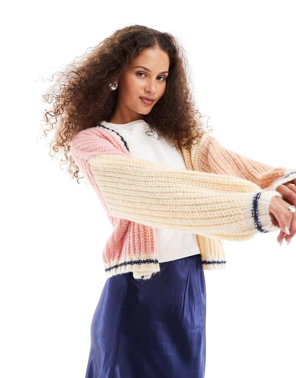 VRG GRL franca knit oversized paneled cardigan in soft pink