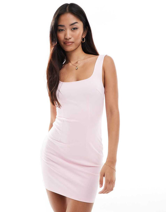 Pull&Bear square neck mini dress in pink