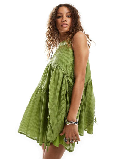 Ghospell drawstring mini dress in olive