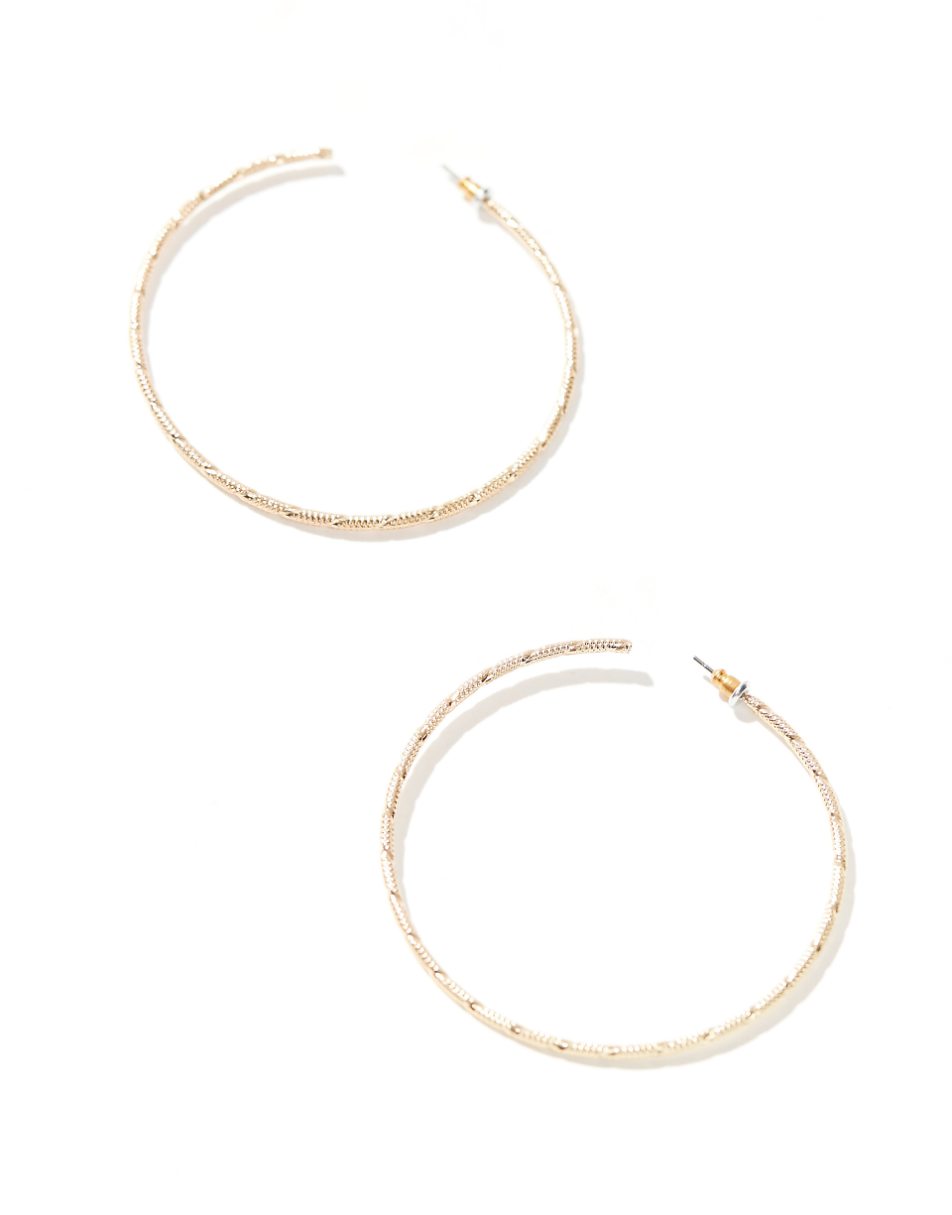 ASOS DESIGN hoop earrings with skinny detail in gold tone