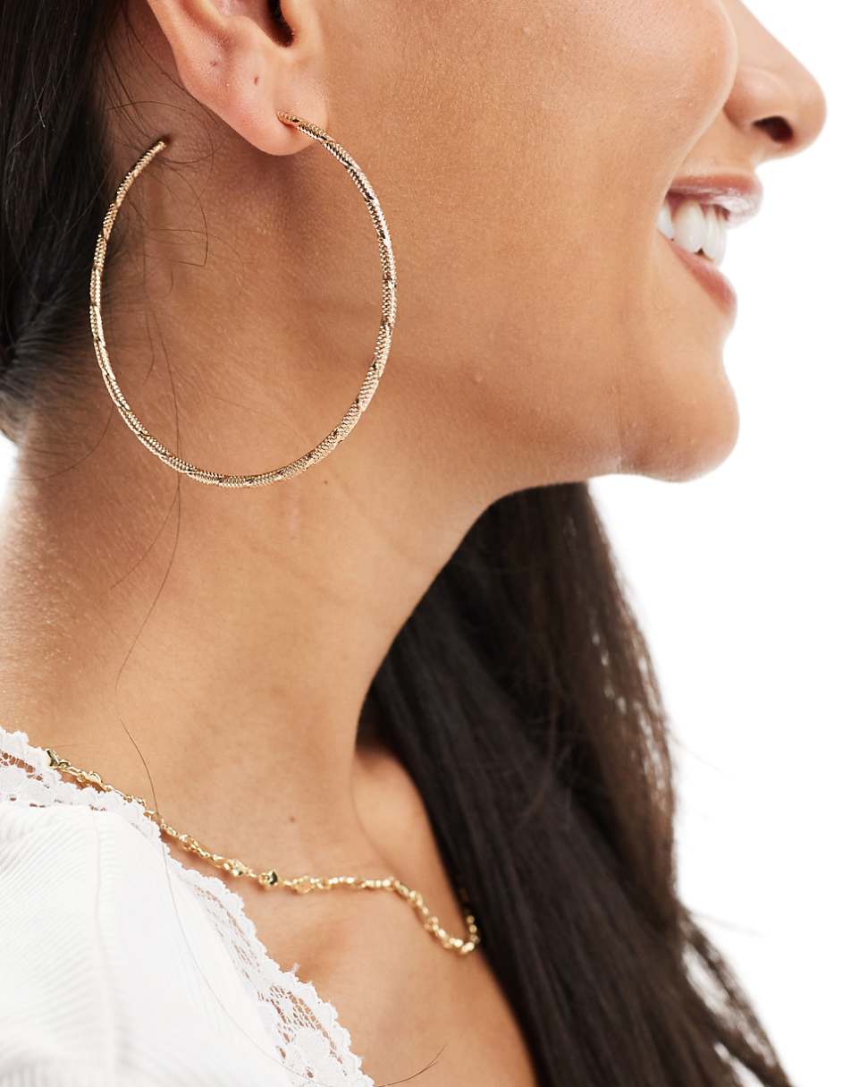 ASOS DESIGN hoop earrings with skinny detail in gold tone