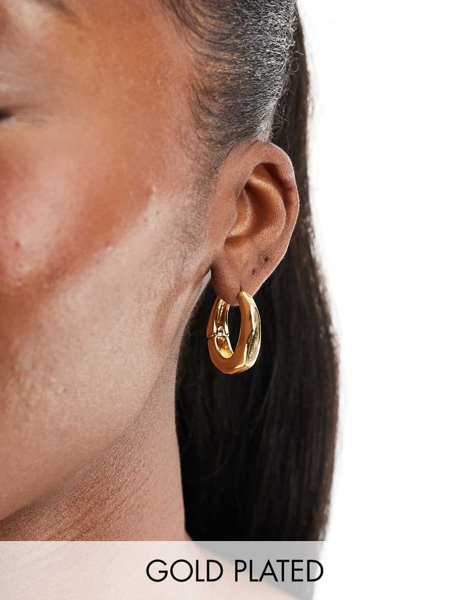 ASOS DESIGN 14k gold plated hoop earrings with oval clicker detail