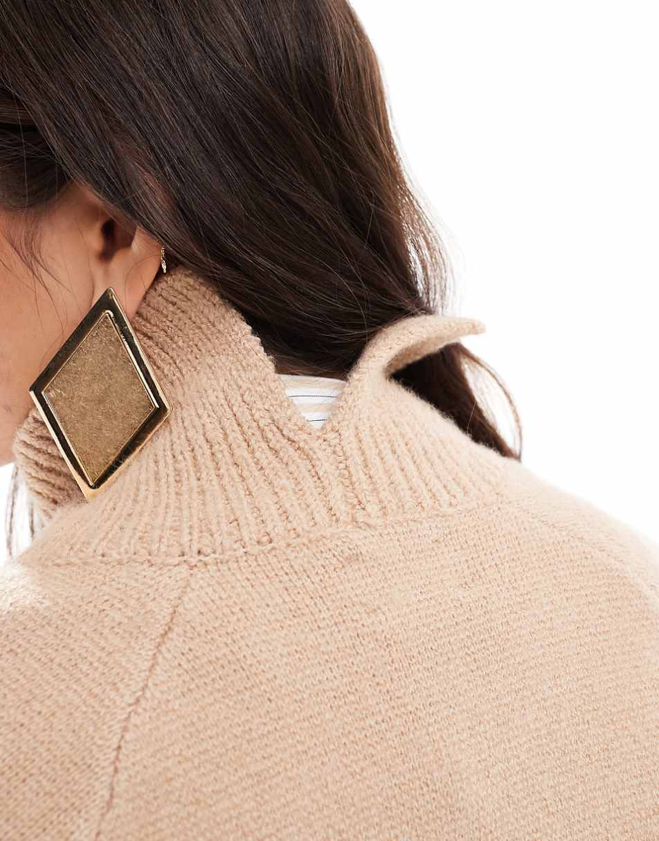 ASOS DESIGN funnel neck sweater with structured sleeve detail in camel