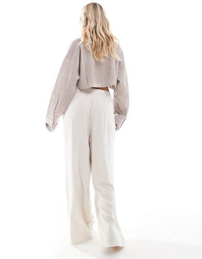 Miss Selfridge Petite linen look pull on wide leg pants in stone