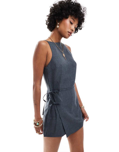 COLLUSION 00s skort wrap romper in gray