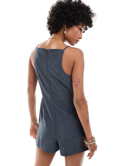 COLLUSION 00s skort wrap romper in gray