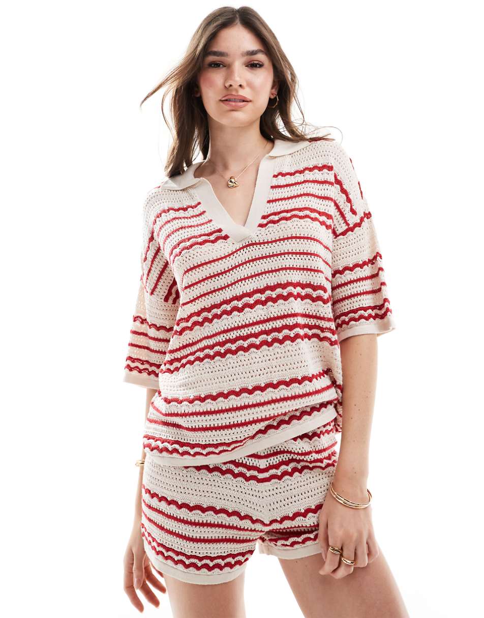 ASOS DESIGN knitted shirt in red stripe - part of a set