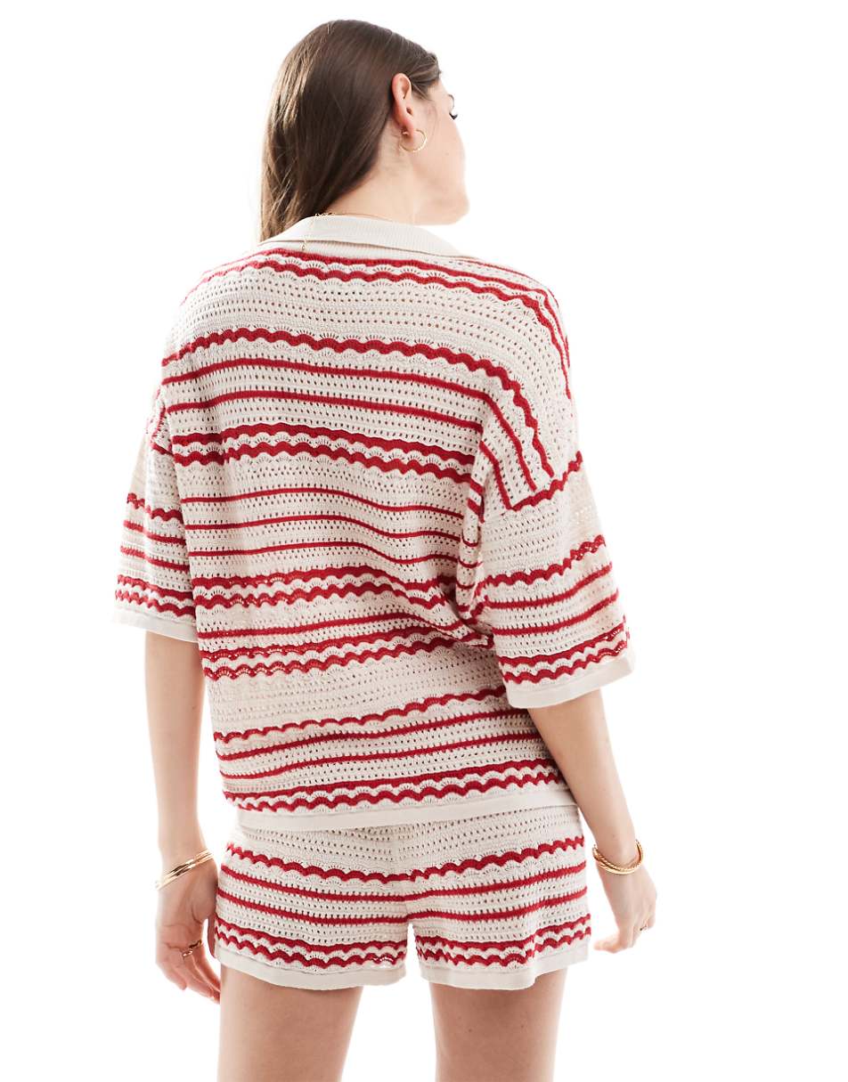 ASOS DESIGN knitted shirt in red stripe - part of a set