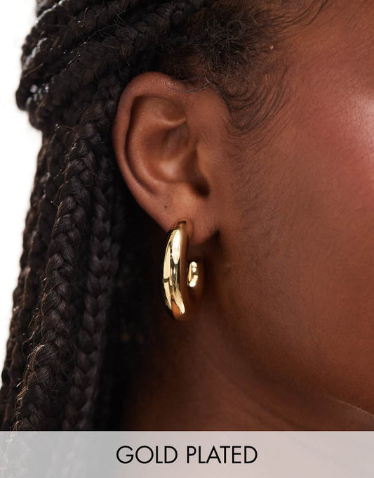 ASOS DESIGN 14k gold plated hoop earrings with chubby oval detail