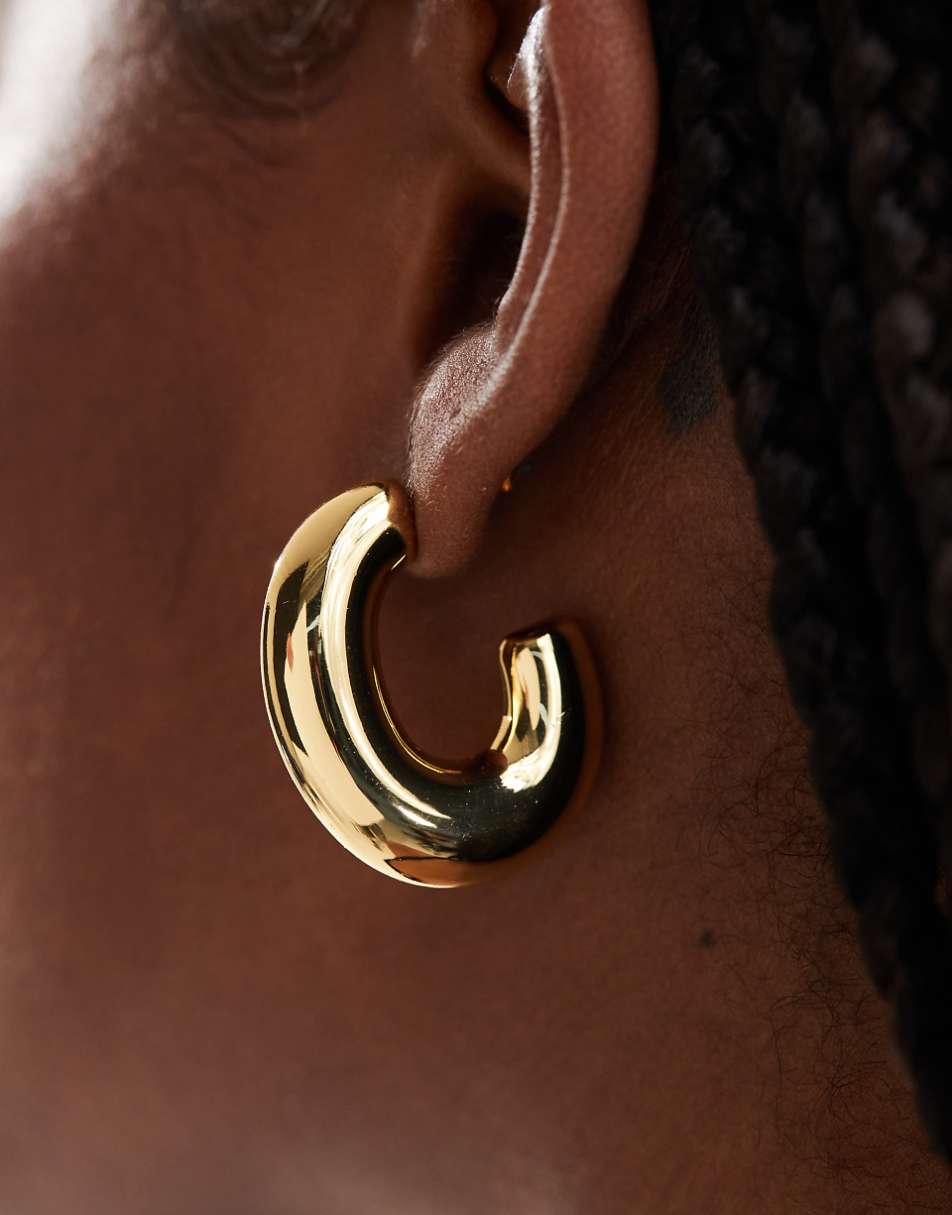 ASOS DESIGN 14k gold plated hoop earrings with chubby oval detail