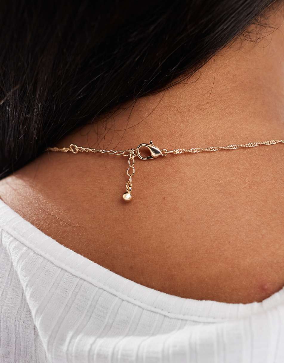 ASOS DESIGN Curve necklace with molten pendant and tigers eye style enamel in gold tone